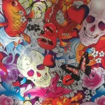 0.5m skull colors hydro dip film with fish flowers